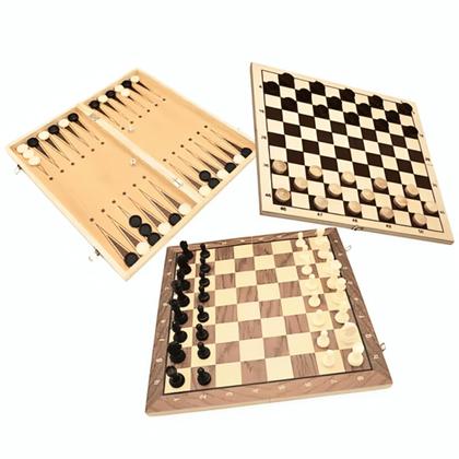 Imagem de Jogo Tabuleiro Madeira 3 Em 1 Xadrez Gamão Dama Magnético
