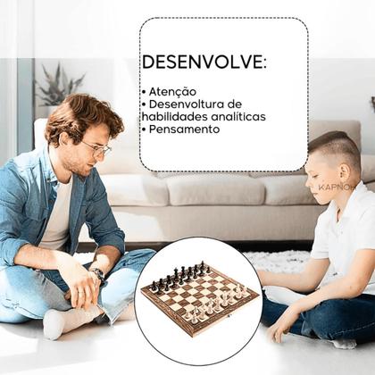 Imagem de Jogo Tabuleiro Madeira 3 Em 1 Xadrez Gamão Dama Magnético