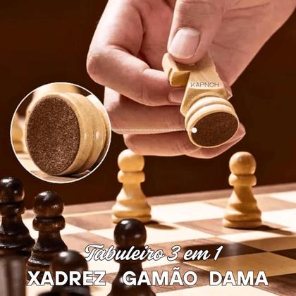 Imagem de Jogo Tabuleiro Madeira 3 Em 1 Xadrez Gamão Dama Magnético
