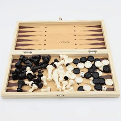 Imagem de Jogo Tabuleiro Madeira 3 Em 1 Xadrez Gamão Dama Magnético