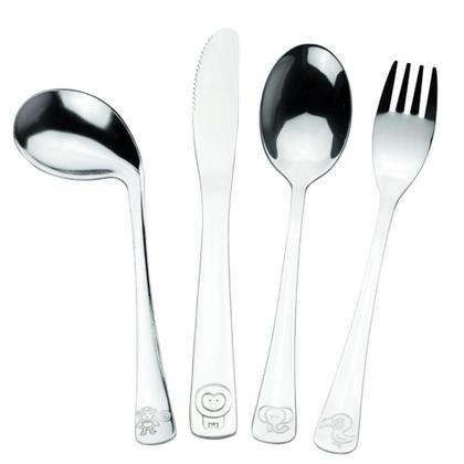 Imagem de Jogo Talher Inox Infantil Criança - Colher Garfo Faca 4Un