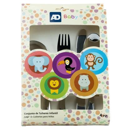 Imagem de Jogo Talher Inox Infantil Criança - Colher Garfo Faca 4Un