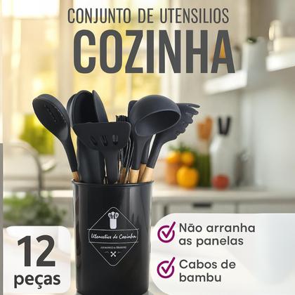 Imagem de Jogo Talheres 12 Peças Silicone Cabo Madeira Chegando Já Preto