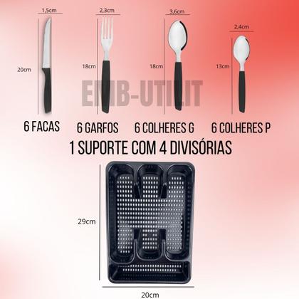 Imagem de Jogo Talheres 25 Pcs Inox Color C/ Divisória Organizadora Garfo Faca Colher