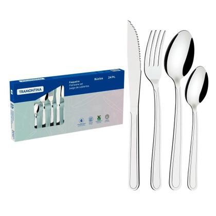 Imagem de Jogo Talheres Faqueiro Tramontina Aço Inox 24 Peças Búzios