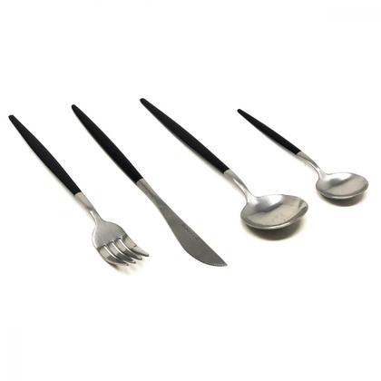 Imagem de Jogo Talheres Finos Mesa Gourmet Aço Inox Faqueiro Luxo Garfos Facas Colheres Colher de Chá Utensílios Cozinh 16 peças