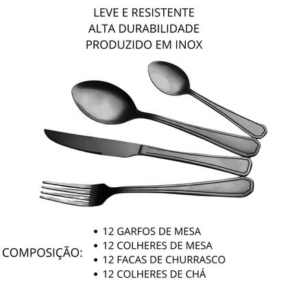 Imagem de Jogo Talheres Preto 48 Peças Colher Garfo Faca Cozinha Inox