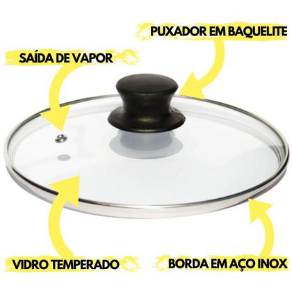 Imagem de Jogo Tampa De Vidro Para Panelas Frigideiras Com 5 Peças Nº 16 18 20 22 24