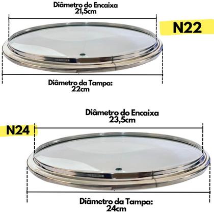 Imagem de Jogo Tampa De Vidro Para Panelas Frigideiras Com 5 Peças Nº 16 18 20 22 24