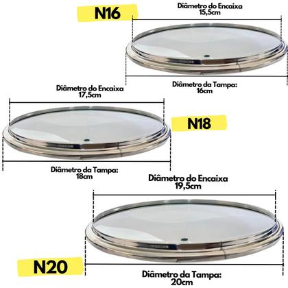 Imagem de Jogo Tampa De Vidro Para Panelas Frigideiras Com 5 Peças Nº 16 18 20 22 24