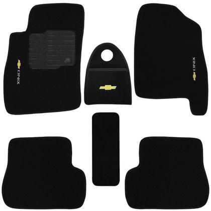 Imagem de Jogo Tapete Automotivo Carpete + Lixeira Onix 2012 à 2017 Soft Logo Bordado Preto 6 Peças