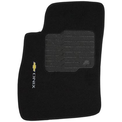 Imagem de Jogo Tapete Automotivo Carpete + Lixeira Onix 2012 à 2017 Soft Logo Bordado Preto 6 Peças