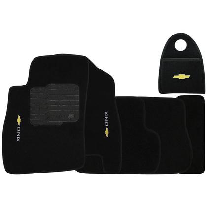 Imagem de Jogo Tapete Automotivo Carpete + Lixeira Onix 2012 à 2017 Soft Logo Bordado Preto 6 Peças