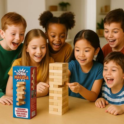 Imagem de Jogo Torre Maluca Brinquedo D Mesa Equilíbrio Madeira Maciça