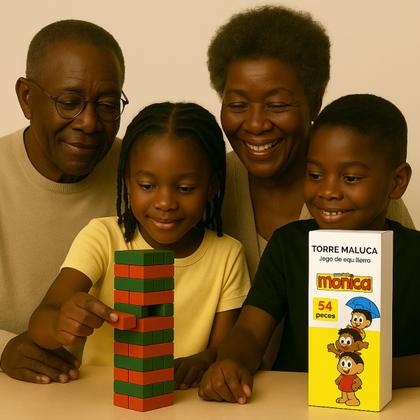 Imagem de Jogo Torre Maluca Brinquedo Equilíbrio Turma Da Monica 54 Pc