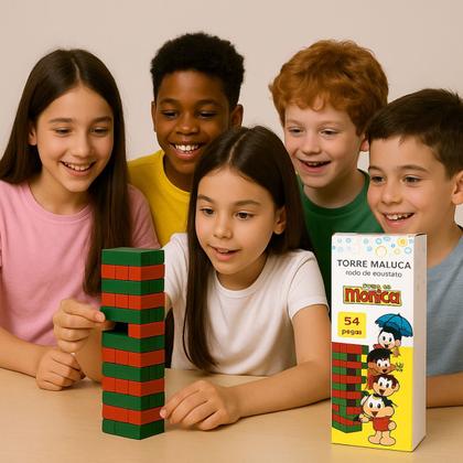 Imagem de Jogo Torre Maluca Brinquedo Equilíbrio Turma Da Monica 54 Pc