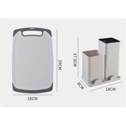 Imagem de Jogo utensílios cozinha silicone cabo madeira 19 peças completo faca tabua tesoura batedor ovos