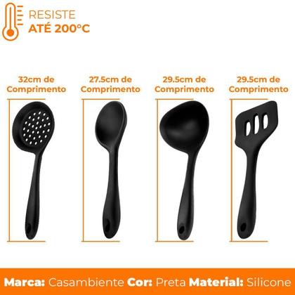 Imagem de Jogo Utensílios Cozinha Silicone Vegas Preto 4 Peças