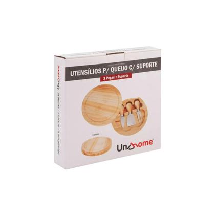 Imagem de Jogo Utensílios Para Queijo 3 Peças Com Suporte Tábua