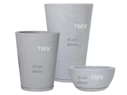 Imagem de Jogo Vasos Luxo Grafiato Planta Casa Jardim Decoração P M G-Cinza