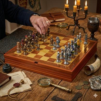 Imagem de Jogo Xadrez Colecionador Medieval Tolkien Tabuleiro Fantasia Reis e Rainhas Decorativo Geek