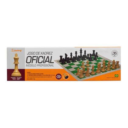 Imagem de Jogo Xadrez Oficial Tabuleiro Couro e Peças Plásticas - J010