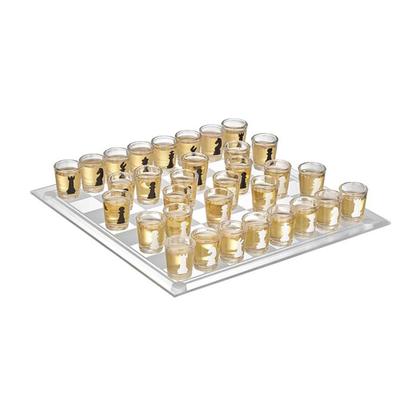 Imagem de Jogo Xadrez Shot Drink Tabuleiro De Vidro Tequila 35x35cm