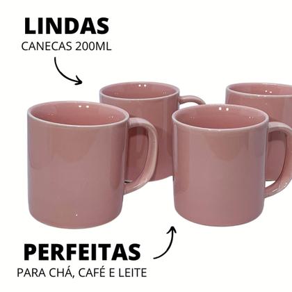 Imagem de Jogo Xicara Caneca Cafe Cha Porcelana Rosa 200ml 06un