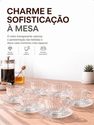 Imagem de Jogo Xícara de Café Chá Caneca de Vidro Pires 12 Peças 210ml