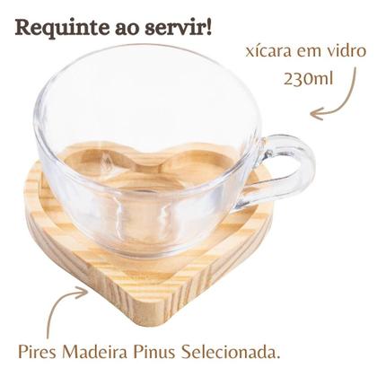 Imagem de Jogo xícara pires madeira Coração Mesa posta Cafe da manha