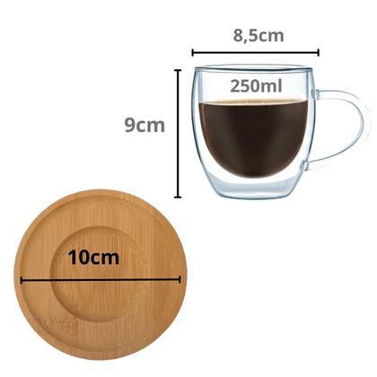 Imagem de Jogo Xicara Vidro Duplo Caneca Parede Dupla 2un 250ml C Pires