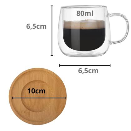 Imagem de Jogo Xicara Vidro Duplo Caneca Parede Dupla 6un 80ml C Pires