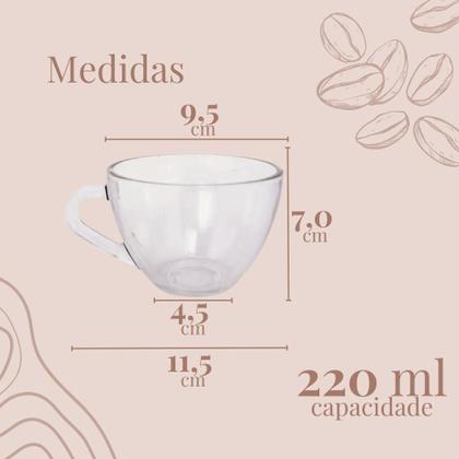Imagem de Jogo Xicaras Café/chá Vidro Transparente 220ml 10 Pç S/ Pires
