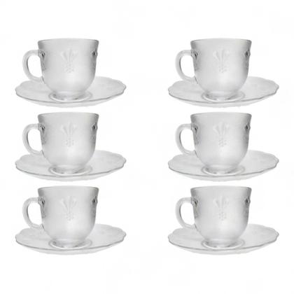 Imagem de Jogo Xícaras Café Com Pires Chá 12 Peças Vidro Incolor 220ml Transparente