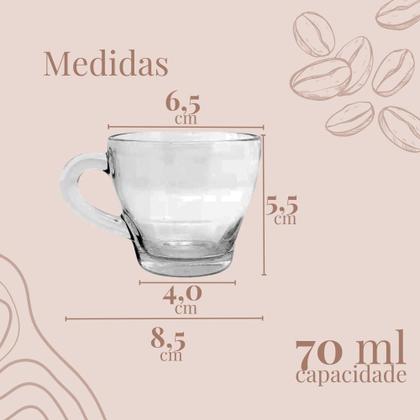 Imagem de Jogo Xicaras Café Vidro Transparente 70ml 10 Pç S/ Pires