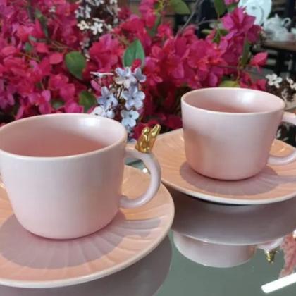 Jogo Xicaras de Cha 2 Unidades Ceramica Colibri C/ Pires 170ML