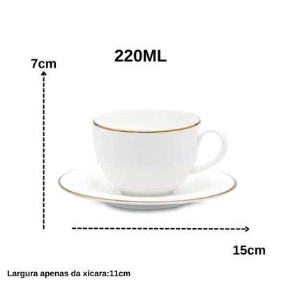 Imagem de Jogo Xicaras De Chá Café Com Pires 220ml Porcelana Kit 4 Peças Borda Dourada Luxo Legacy Gold