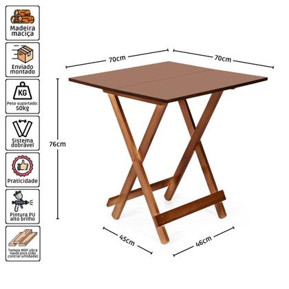 Imagem de Jogos Conjuntos Mesa Bar Dobrável Madeira 70x70 Com 4 Cad.  Imbuia - Móveis Britz