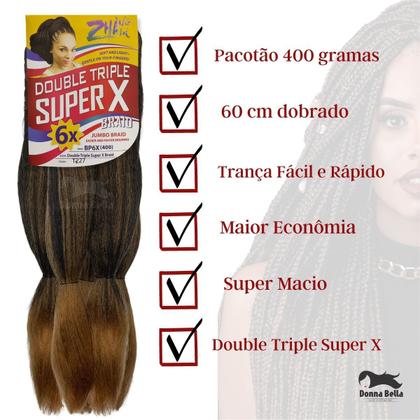 Imagem de Jumbo Super X Cabelo Para Tranças Jumbão Box Braids Pacote 400 Gr Double Triple