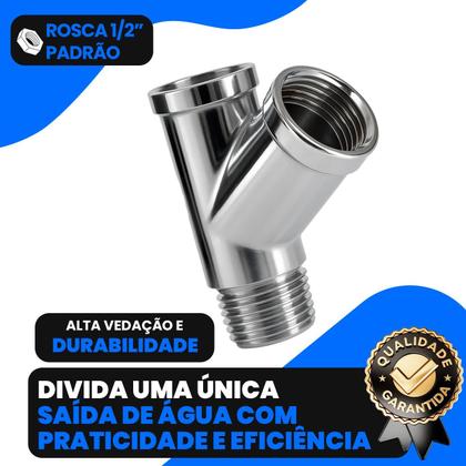 Imagem de Junção Adaptador Y 1/2" Metal Cromado Para Torneira, Filtro E Ducha Higiênica Conector Ponto De Água
