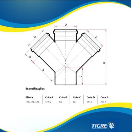 Imagem de Junção Dupla Em Y 45 Graus PVC Branca Para Canos De Água De Esgoto De 4x4x4”100x100x100mm Tigre