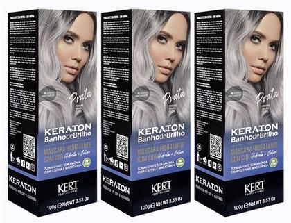 Imagem de Kert Keraton Kit c/3 Tonalizantes Banho de Brilho Prata 100g