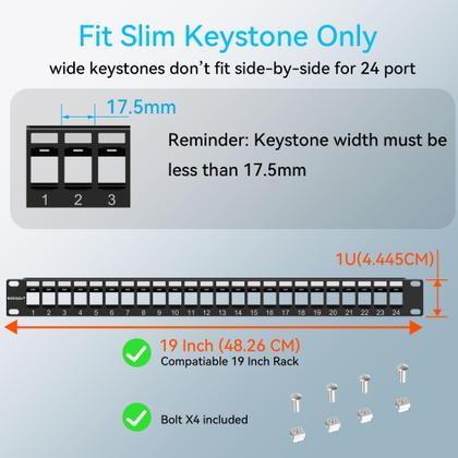Imagem de Keystone Patch Panel Sokqovt, 24 portas, Cat6, 1U, 19 polegadas (pacote com 2)