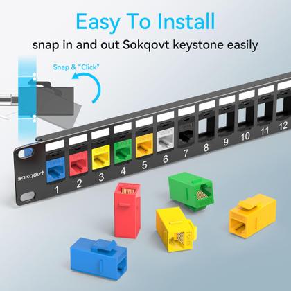 Imagem de Keystone Patch Panel Sokqovt, 24 portas, Cat6, 1U, 19 polegadas (pacote com 2)