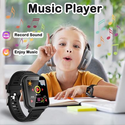 Imagem de Kids Game Smart Watch para crianças com 24 jogos de quebra-cabeça Câmera HD com tela sensível ao toque, tocador de música, pedômetro, despertador, calculadora, lanterna, relógios infantis de 12/24 horas, presente para meninos de 4 a 12 anos, brinquedos para crianças