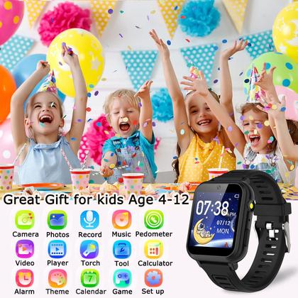 Imagem de Kids Game Smart Watch para crianças com 24 jogos de quebra-cabeça Câmera HD com tela sensível ao toque, tocador de música, pedômetro, despertador, calculadora, lanterna, relógios infantis de 12/24 horas, presente para meninos de 4 a 12 anos, brinquedos para crianças