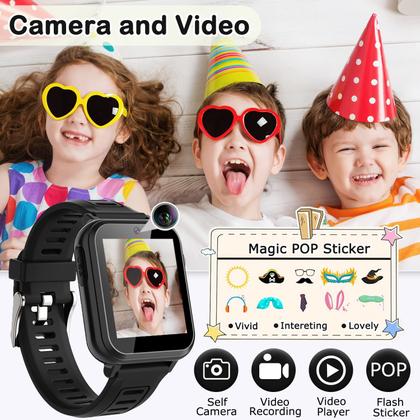 Imagem de Kids Game Smart Watch para crianças com 24 jogos de quebra-cabeça Câmera HD com tela sensível ao toque, tocador de música, pedômetro, despertador, calculadora, lanterna, relógios infantis de 12/24 horas, presente para meninos de 4 a 12 anos, brinquedos para crianças
