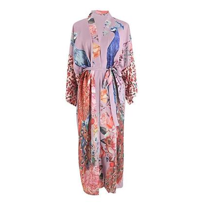 Imagem de Kimono De Praia Com Estampa De Pavão Para Mulheres, Capa De Maiô Com Cinto, Capa De Banho