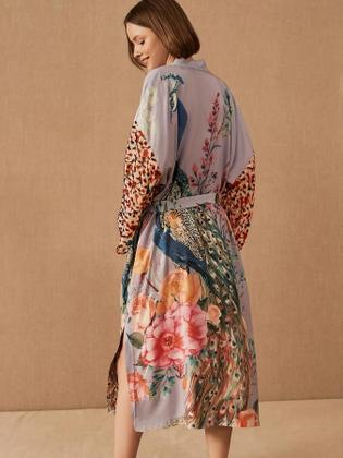 Imagem de Kimono De Praia Com Estampa De Pavão Para Mulheres, Capa De Maiô Com Cinto, Capa De Banho