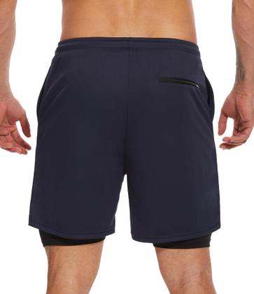 Imagem de Kinglaman Shorts Masculinos 2 em 1 para Corrida e Treino com Bolsos